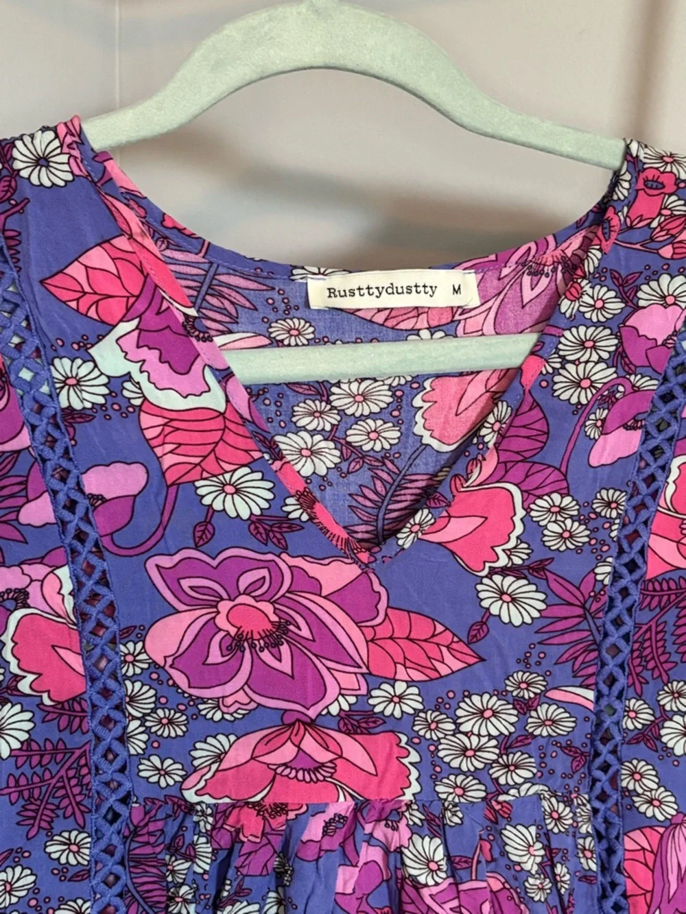 Floral Peasant Dress in Purple & Pink - Picture 2 of 14